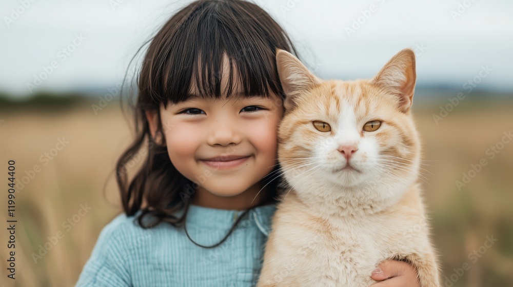 A candid shot of a young girl playing with a pet in a vibrant outdoor setting A candid shot of a young girl playing with a pet in a vibrant outdoor setting