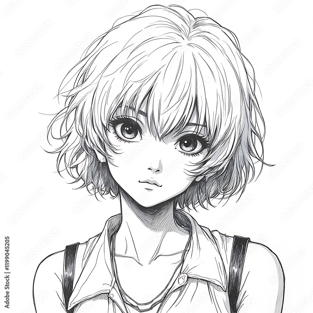 Expressive Anime Portrait This captivating anime-style portrait, rendered in crisp line art, is perfect for projects requiring a youthful and expressive character. Its adaptable style makes it Expressive Anime Portrait This captivating anime-style portrait, rendered in crisp line art, is perfect for projects requiring a youthful and expressive character. Its adaptable style makes it