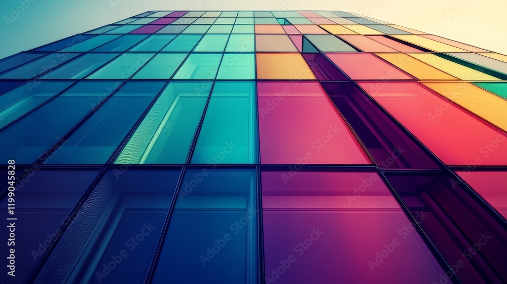 Fototapeta premium Modern architecture, vibrant colors, glass facade. Abstract design.