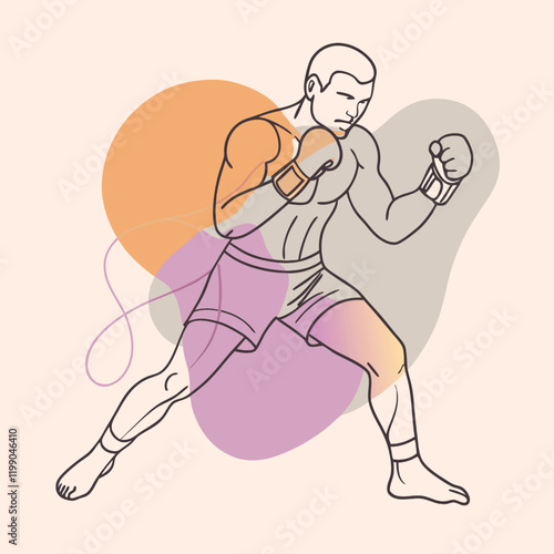 minimalistic vector silhouette of a boxer in a dynamic fighting stance 