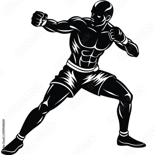 minimalistic vector silhouette of a boxer in a dynamic fighting stance 