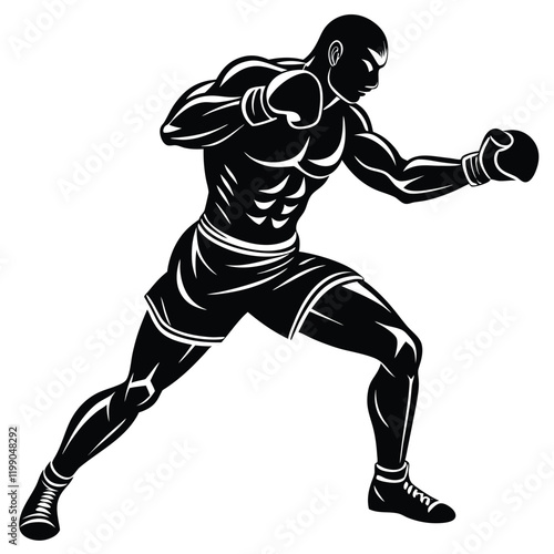 minimalistic vector silhouette of a boxer in a dynamic fighting stance 