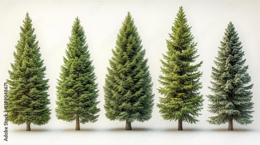 Set of Realistic Coniferous Trees. Generative AI Set of Realistic Coniferous Trees. Generative AI