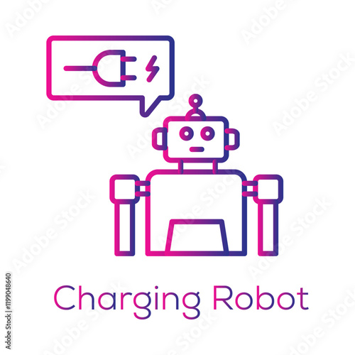 Charging Robot Icon- AI Robot with Power Plug for Recharging