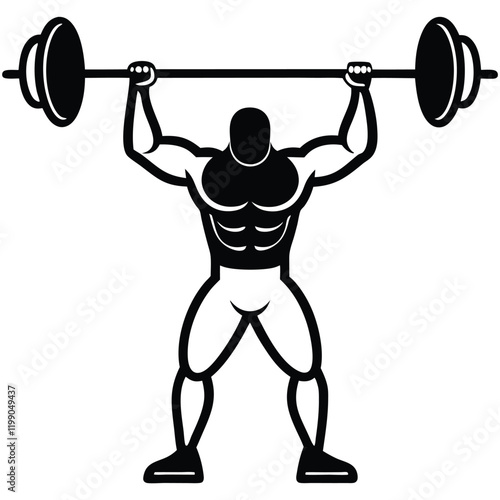 vector silhouette of a weightlifter holding a barbell overhead in a triumphant pose 