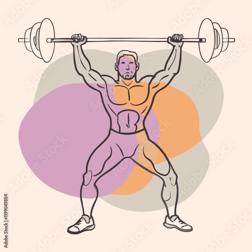 vector silhouette of a weightlifter holding a barbell overhead in a triumphant pose 