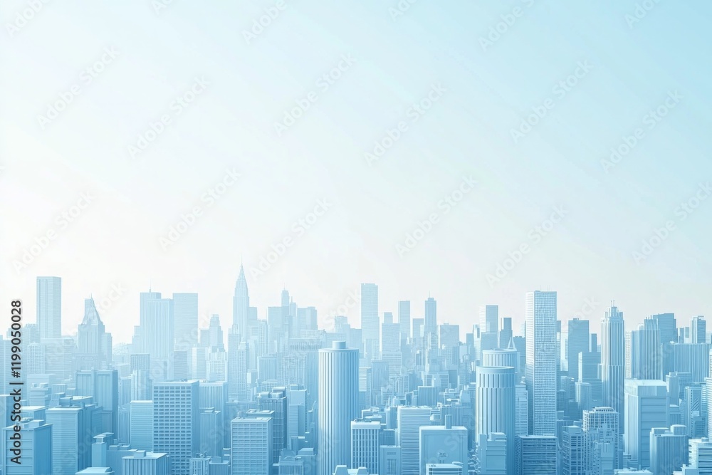 Obraz premium White background, light blue gradient city skyline, in a minimalist design, 3d rendered style
