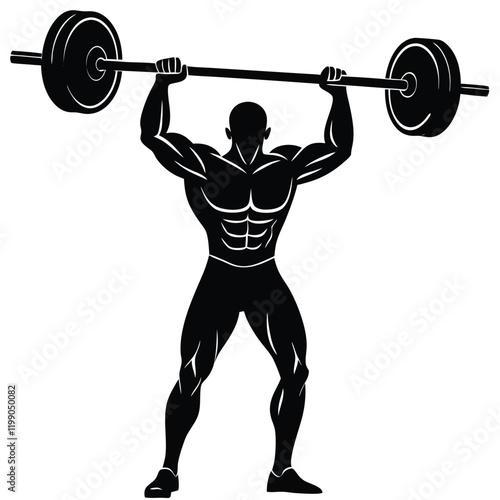 vector silhouette of a weightlifter holding a barbell overhead in a triumphant pose 