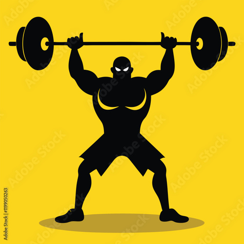 vector silhouette of a weightlifter holding a barbell overhead in a triumphant pose 