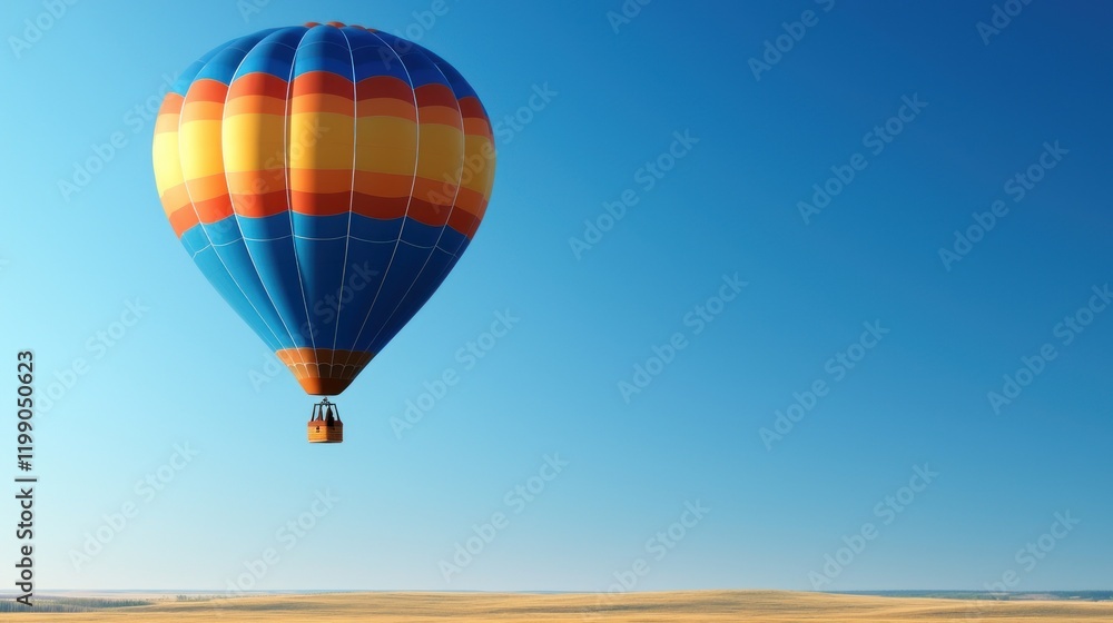 Fototapeta premium A colorful hot air balloon soaring in a clear blue sky.