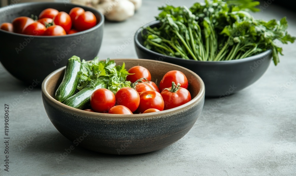 Bowls of vegetable on concrete background Bowls of vegetable on concrete background
