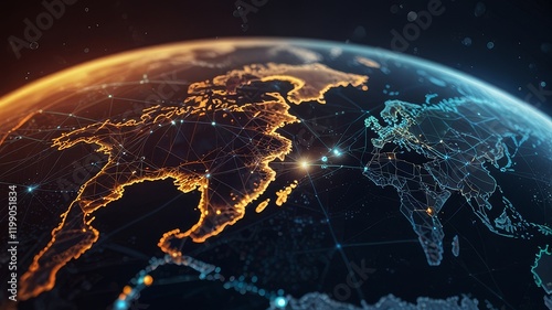 Communication technology for internet business. Global world network and telecommunication on earth cryptocurrency and blockchain and IoT.