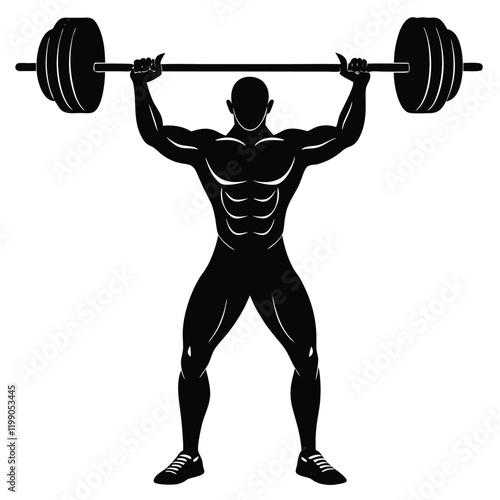vector silhouette of a weightlifter holding a barbell overhead in a triumphant pose 