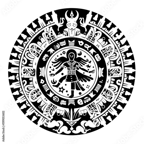 Mayan Symbol – A Captivating Representation of Ancient Mayan Culture and Spirituality. Perfect for Historical Projects, Tattoo Designs, Wall Art, Jewelry, or Esoteric Creations.  Mystical Essence