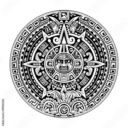 Mayan Symbol – A Captivating Representation of Ancient Mayan Culture and Spirituality. Perfect for Historical Projects, Tattoo Designs, Wall Art, Jewelry, or Esoteric Creations.  Mystical Essence