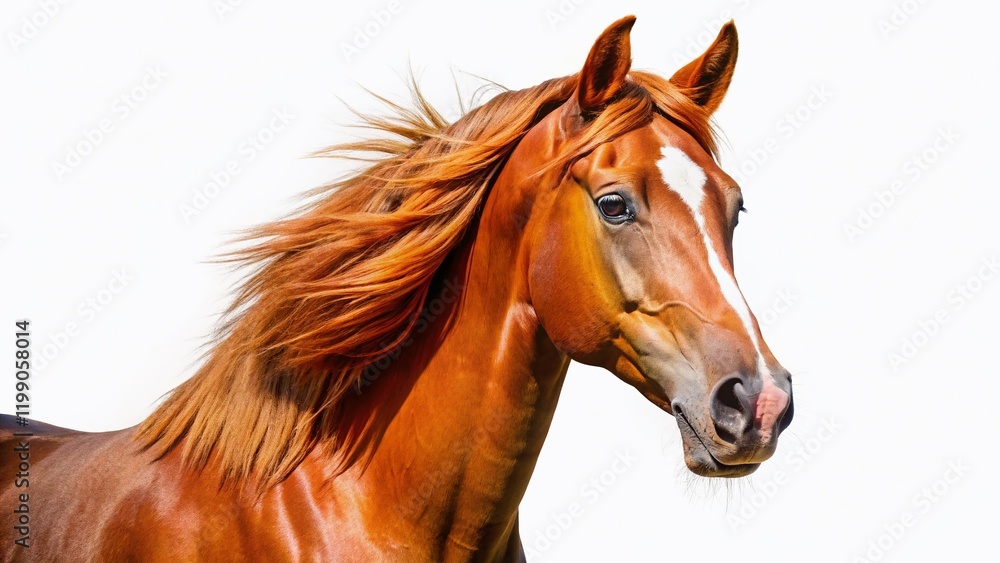 Obraz premium Chestnut Horse Portrait - White Background - AI Photo