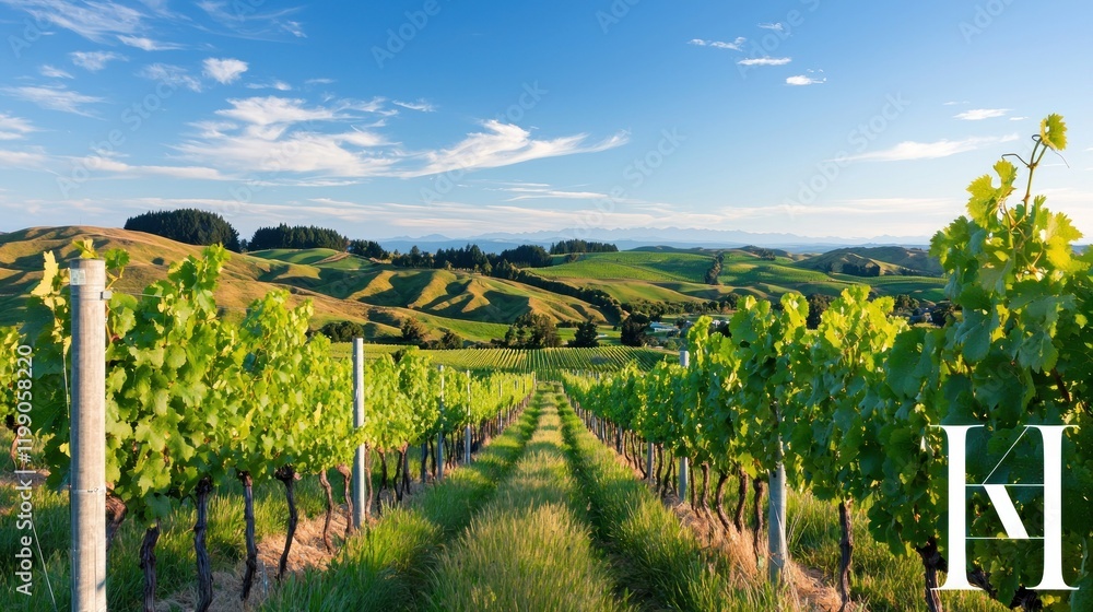 Fototapeta premium Sunlit Vineyard Landscape