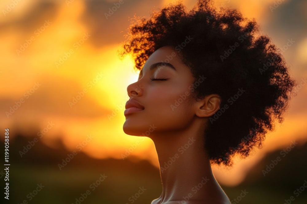 A woman with a bun on her head is looking at the sun A woman with a bun on her head is looking at the sun