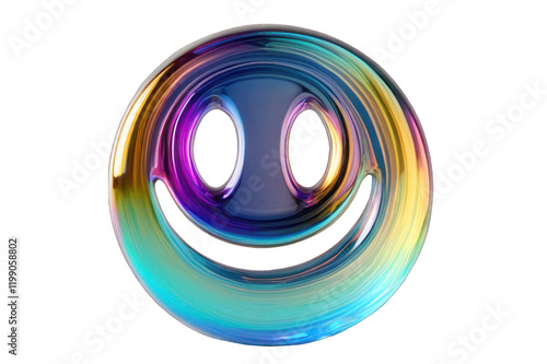 3D render holographic chrome Y2K element, isolated background. Liquid metal, colorful smiley face with rainbow colors. The face is made of a shiny, metallic material.