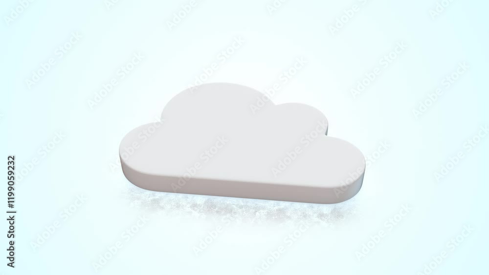 Cloud Icon on a Light Reflective Floor. 3D Cloud Icon Animation. 4K Cloud Icon on a Light Reflective Floor. 3D Cloud Icon Animation. 4K