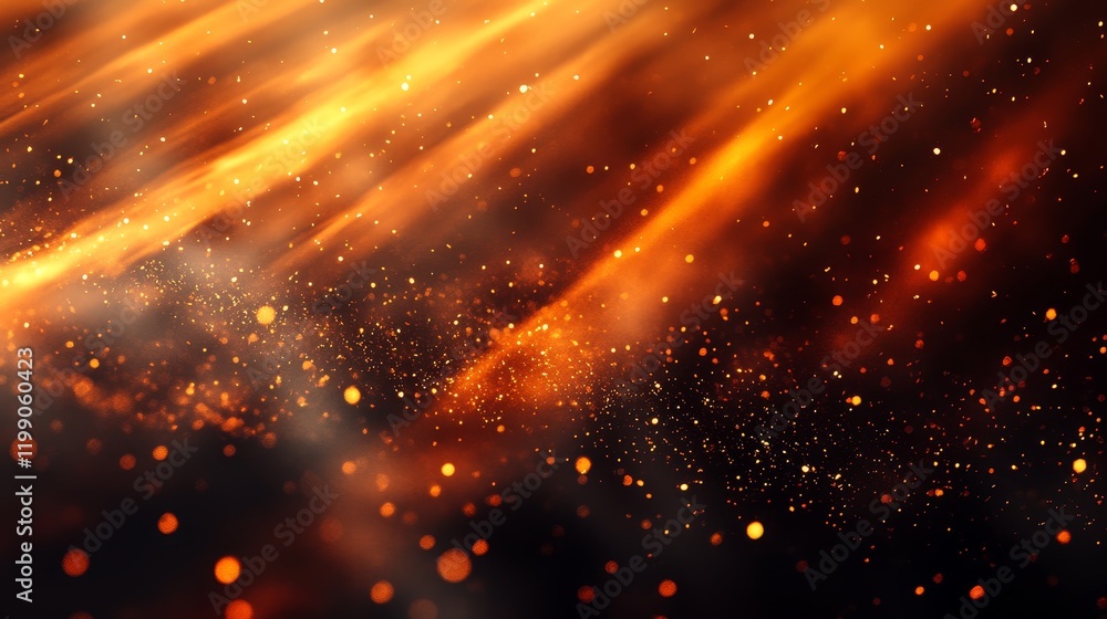Glowing abstract light streaks, sparkling particles, dark orange black background Glowing abstract light streaks, sparkling particles, dark orange black background