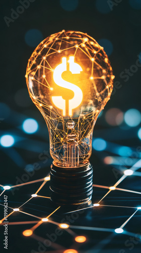 Light bulb with dollar symbol representing innovative business ideas and financial investments in technology and startups