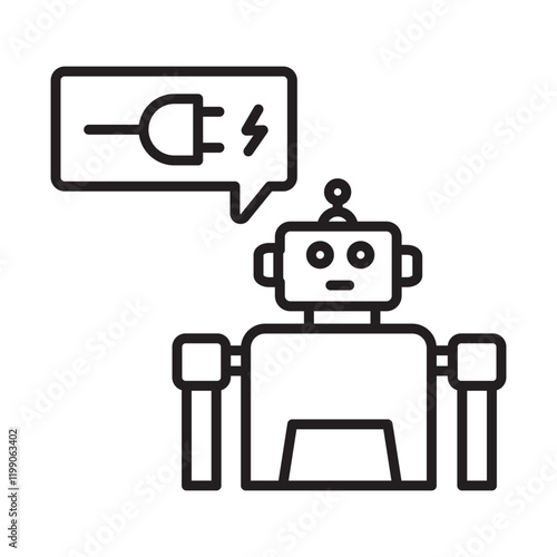 Charging Robot Icon- AI Robot with Power Plug for Recharging