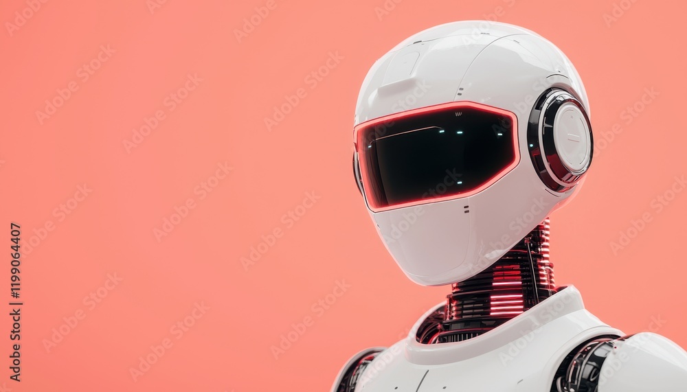 Robot figure with a futuristic design against a vibrant pink background. Robot figure with a futuristic design against a vibrant pink background.