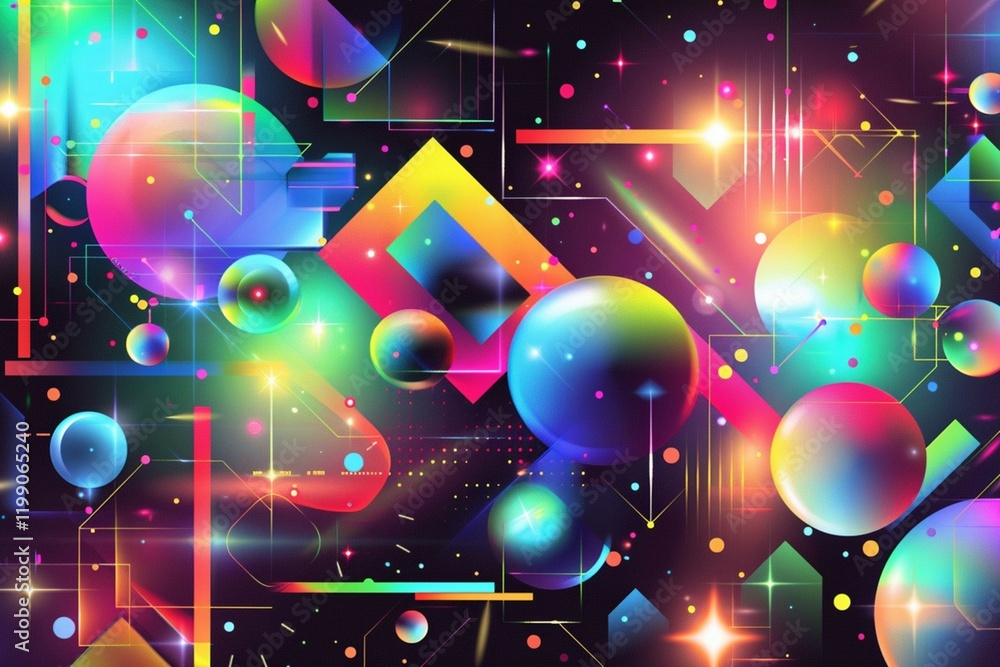 Abstract colorful geometric shapes glowing brightly, symbolizing creativity and modern design. Abstract colorful geometric shapes glowing brightly, symbolizing creativity and modern design.