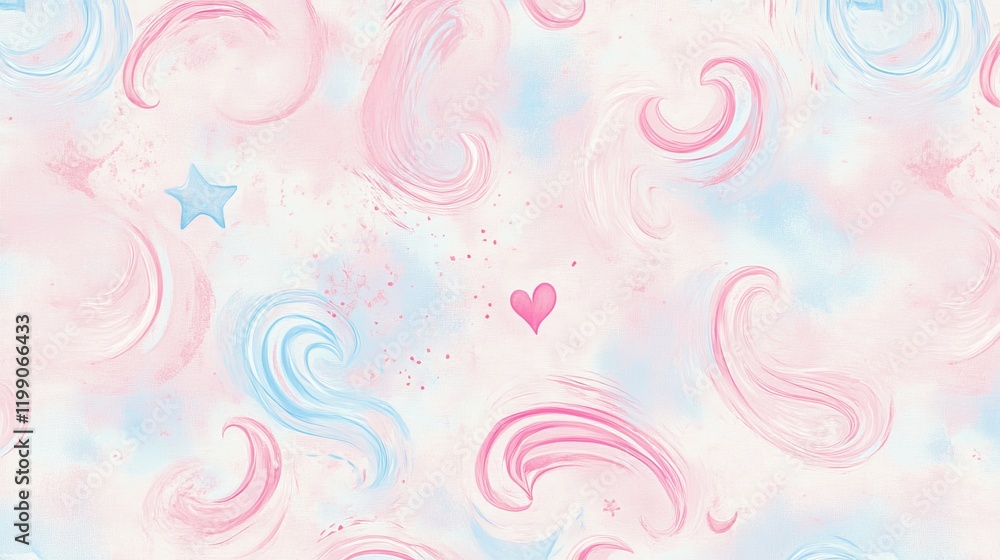 Dreamy pastel swirls with star and heart pattern, blue pink abstract background Dreamy pastel swirls with star and heart pattern, blue pink abstract background