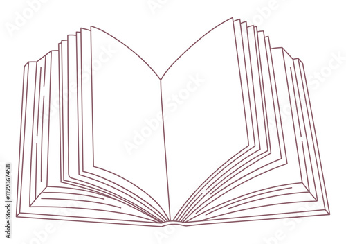 Opened line art book. Reading and literature. Vector illustration.