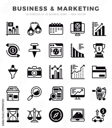 Set of Business & Marketing Icons. Simple line art style icons pack.