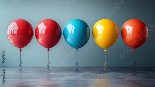 Bright Helium Balloons in Multiple Colors. Generative AI photo