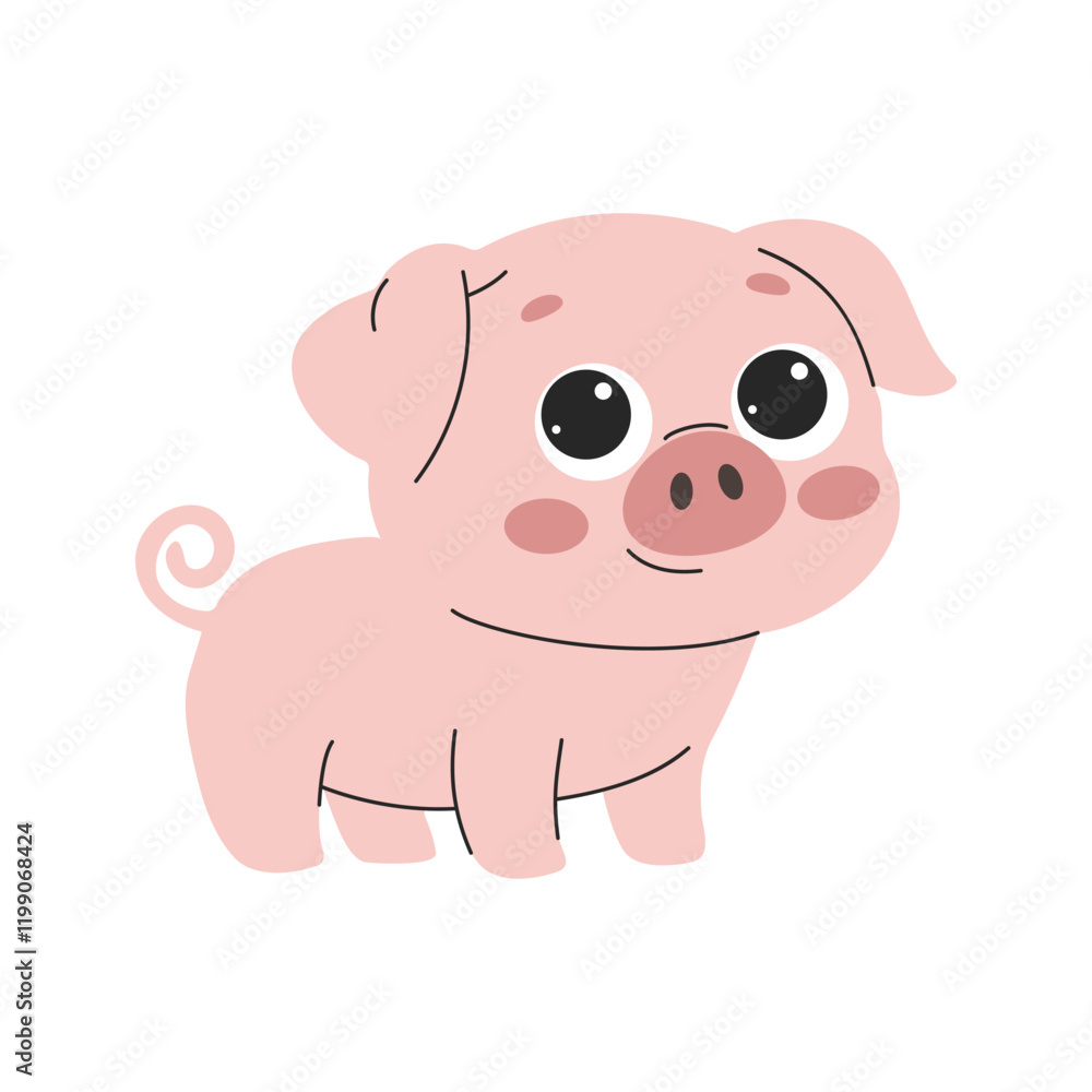 Obraz premium Cute piggy cartoon vector illustration isolated on a white background. Domestic Animal.Farm