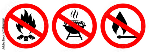 No fire and bbq grilling vector signs