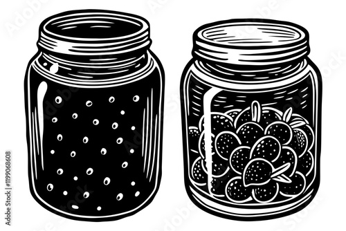 Beautiful preserving jar with content lined up vector illustration