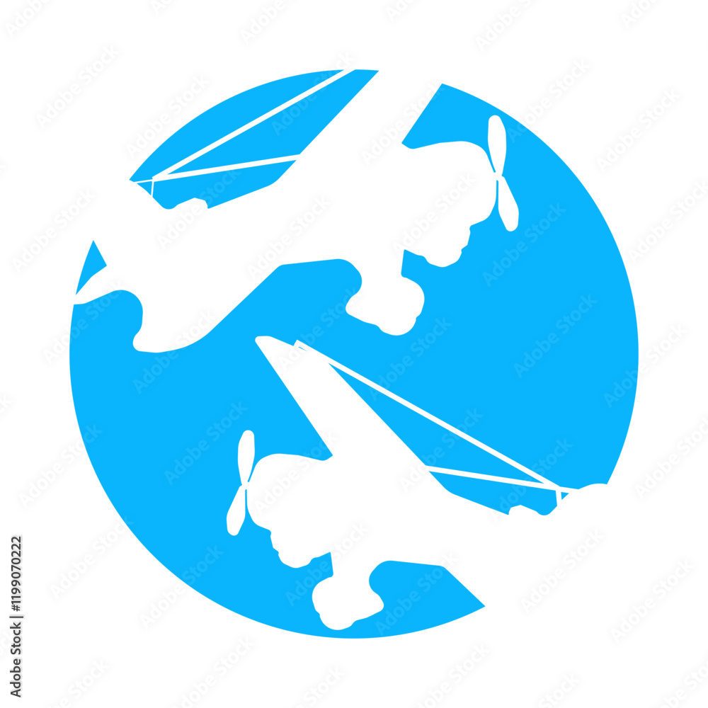 Obraz premium Plane clipart featuring a whimsical trail, positioned on a plain white background for an uncluttered aesthetic. Airplane emblem, logo, vector.