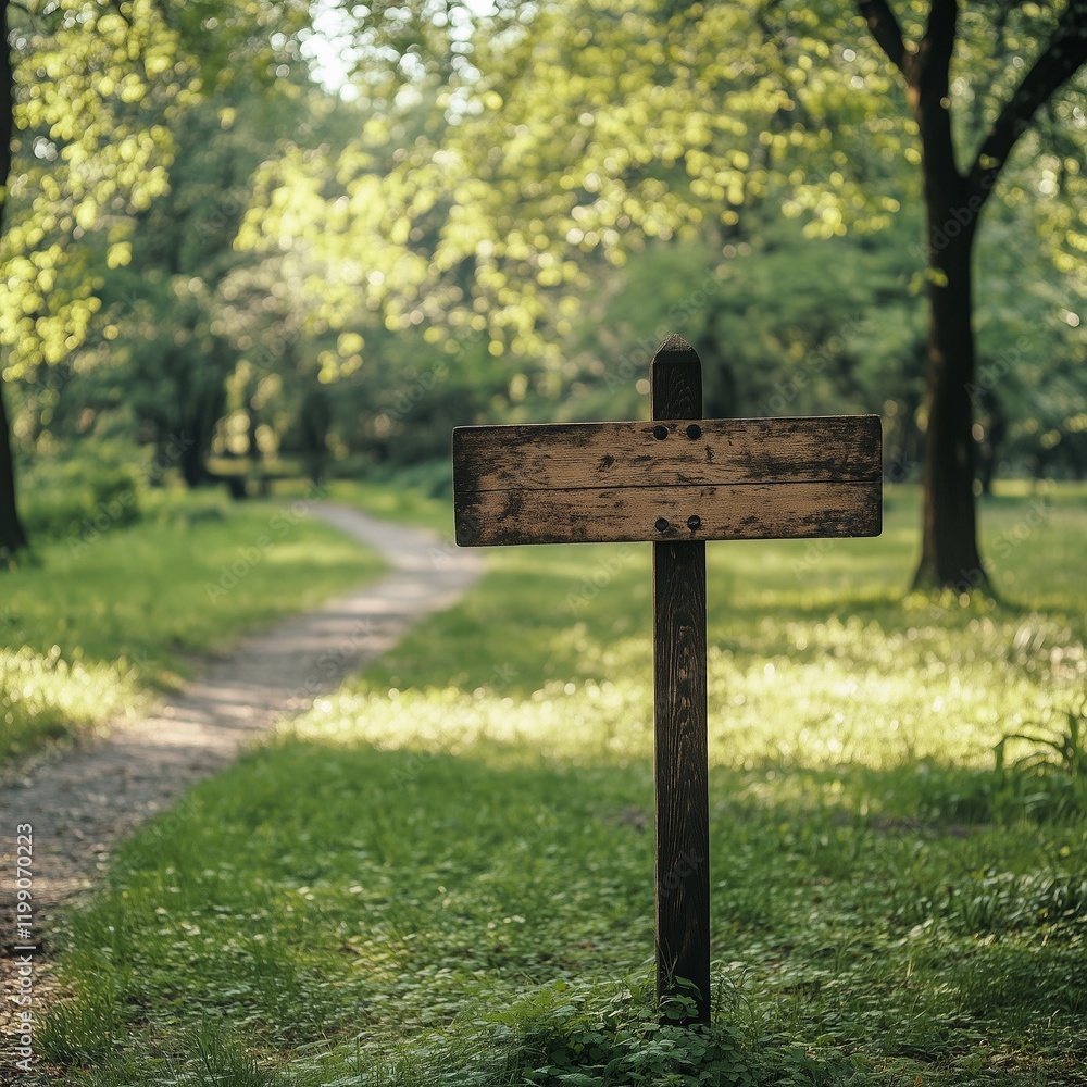 A blank signpost in a green park, perfect for text overlays A blank signpost in a green park, perfect for text overlays