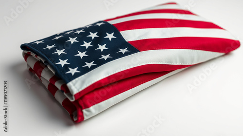 perfectly folded American flag on a white background