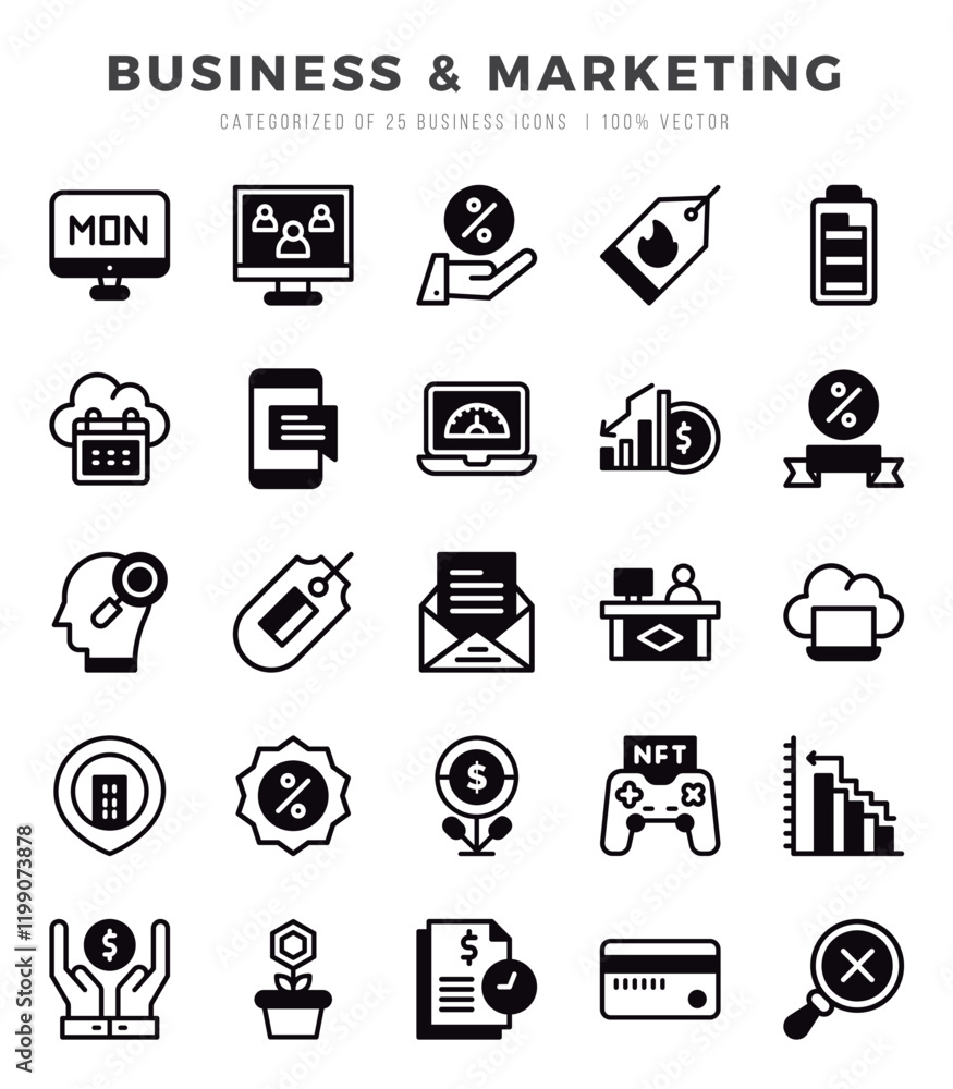 Set of Business & Marketing Icons. Simple Lineal Filled art style icons pack. Set of Business & Marketing Icons. Simple Lineal Filled art style icons pack.