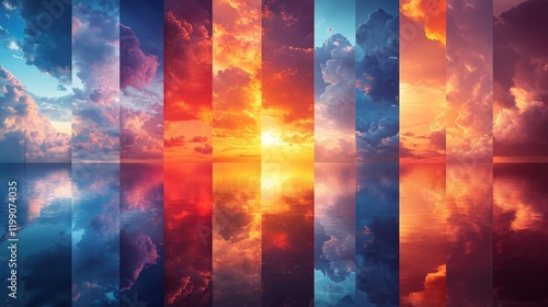 Creative Collage of Atmospheric Skies in Vertical Segments. Generative AI photo