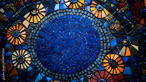 Wallpaper Mural Stunning Blue Mosaic Artwork: A Circular Masterpiece of Colorful Tiles Torontodigital.ca