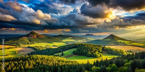 Czech Mountains, Cloudy Sky, Krusne Hory, Bohemian Landscape, Western Bohemia photo