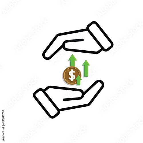 coin icon. money strengthens or rises in hand. money management vector, business and finance icon, showing continuous movement. Mixed design style