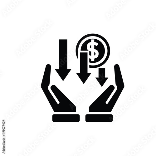 coin icon. money weakens or falls in hand. money management vector, business and finance icon, showing continuous movement. Solid design style