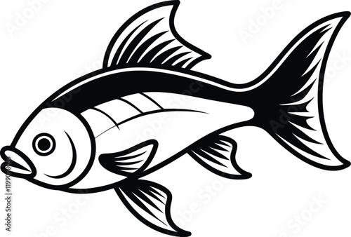 Fish silhouette vector illustration, Cute fish vector, Chinses Fish line art vector