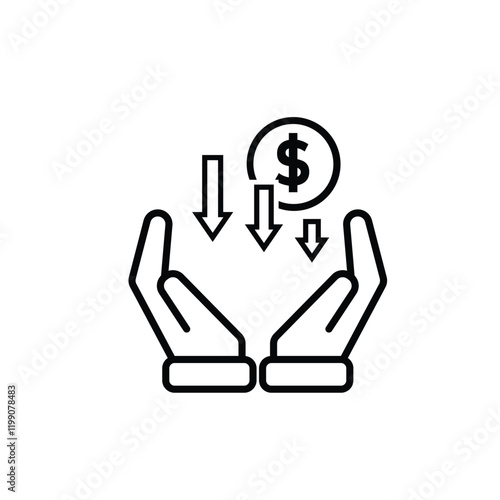 coin icon. money weakens or falls in hand. money management vector, business and finance icon, showing continuous movement. Line design style