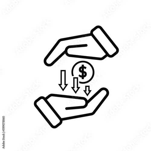 coin icon. money weakens or falls in hand. money management vector, business and finance icon, showing continuous movement. Line design style