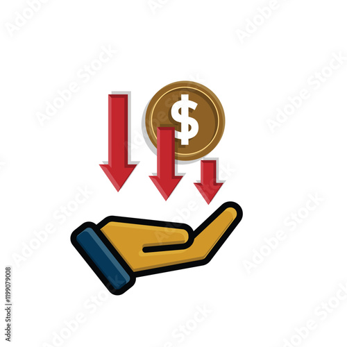 coin icon. money weakens or falls in hand. money management vector, business and finance icon, showing continuous movement. flat color design style