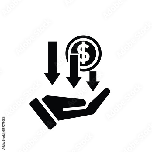 coin icon. money weakens or falls in hand. money management vector, business and finance icon, showing continuous movement. Solid design style
